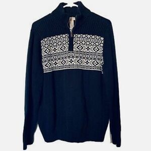 Vintage 90’s Dockers Half Zip Navy Blue White Knit Cotton Sweater Size Medium